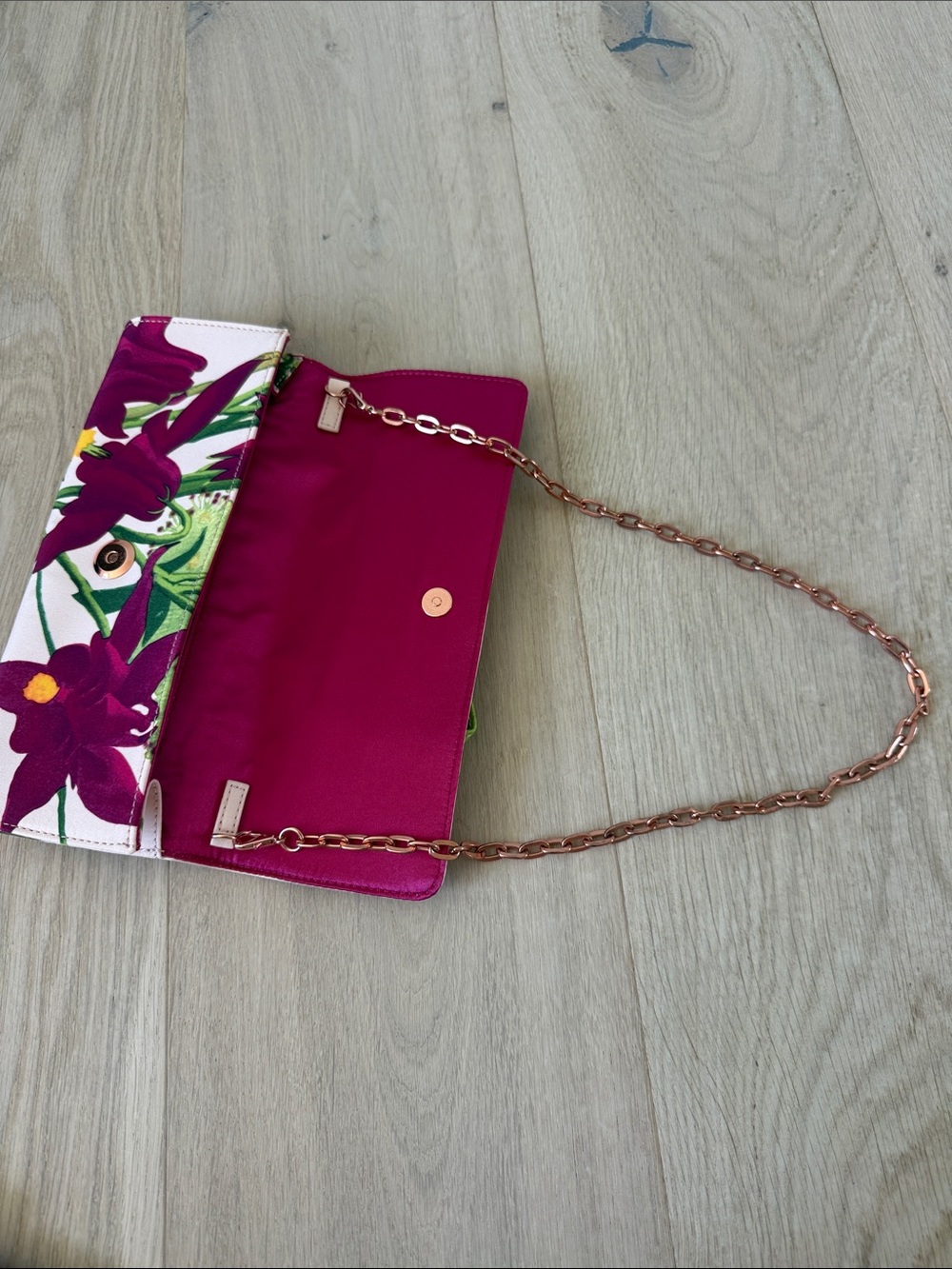 Ted Baker Pink Floral Bow Clutch with Green Accents - Picture 2 of 2